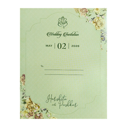Green Floral Laser Cut Wedding Card-KSH72900