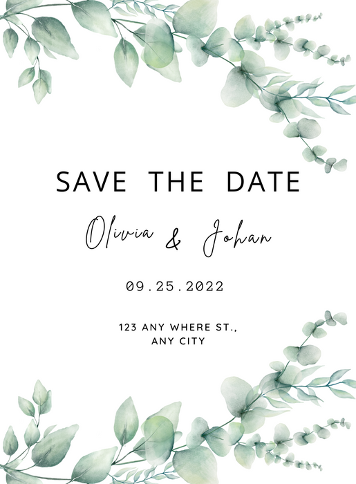 White Minimalist Watercolour Leaf Wedding Invitation-EINK0055