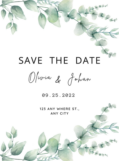 White Minimalist Watercolour Leaf Wedding Invitation-EINK0055