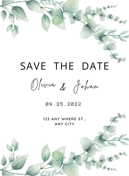 White Minimalist Watercolour Leaf Wedding Invitation-King of Cards