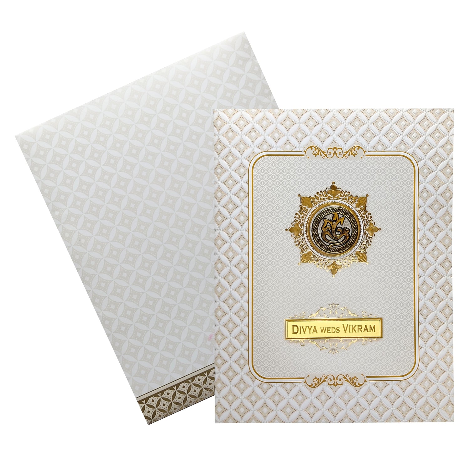 White Ganesha Nameplate Invitation Card-KNJS2072