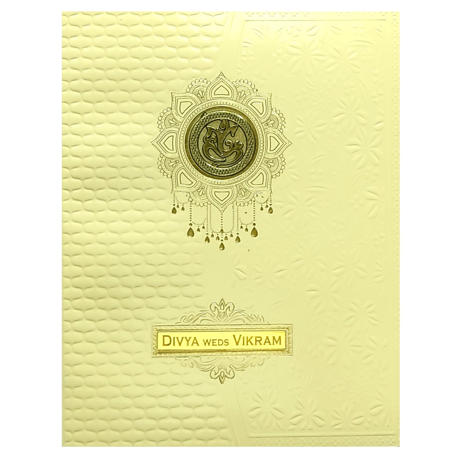 Cream Embossed Ganesha Invitation card-KNK4204C