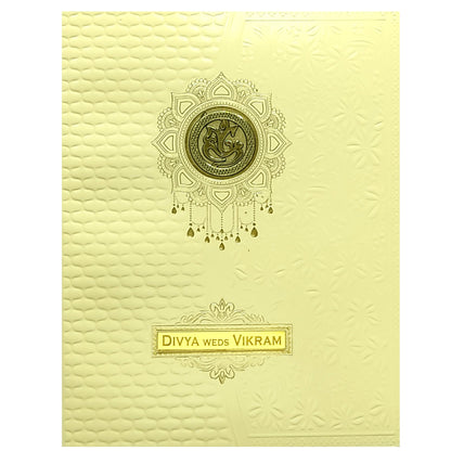 Cream Embossed Ganesha Invitation card-KNK4204C