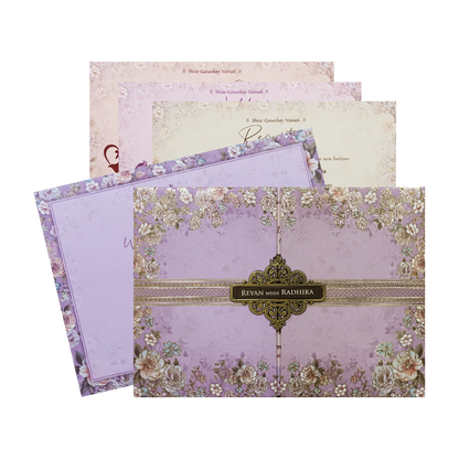 Purple Floral Padded Wedding Card-KSH72930