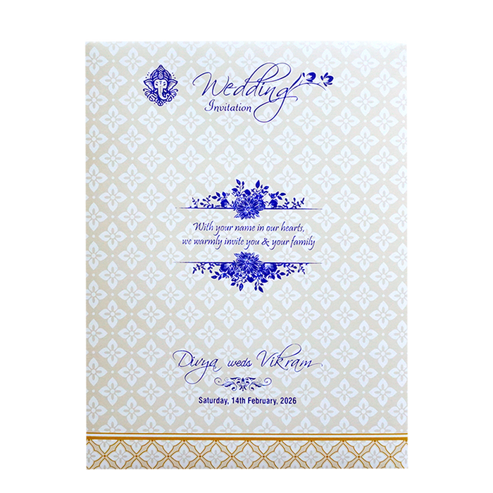 White Gold Floral Nameplate Invitation Card-King of Cards