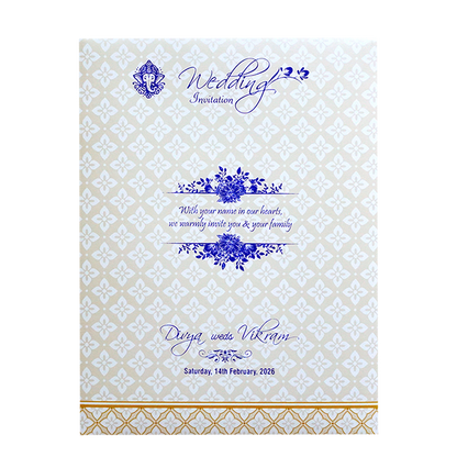White Gold Floral Nameplate Invitation Card-King of Cards