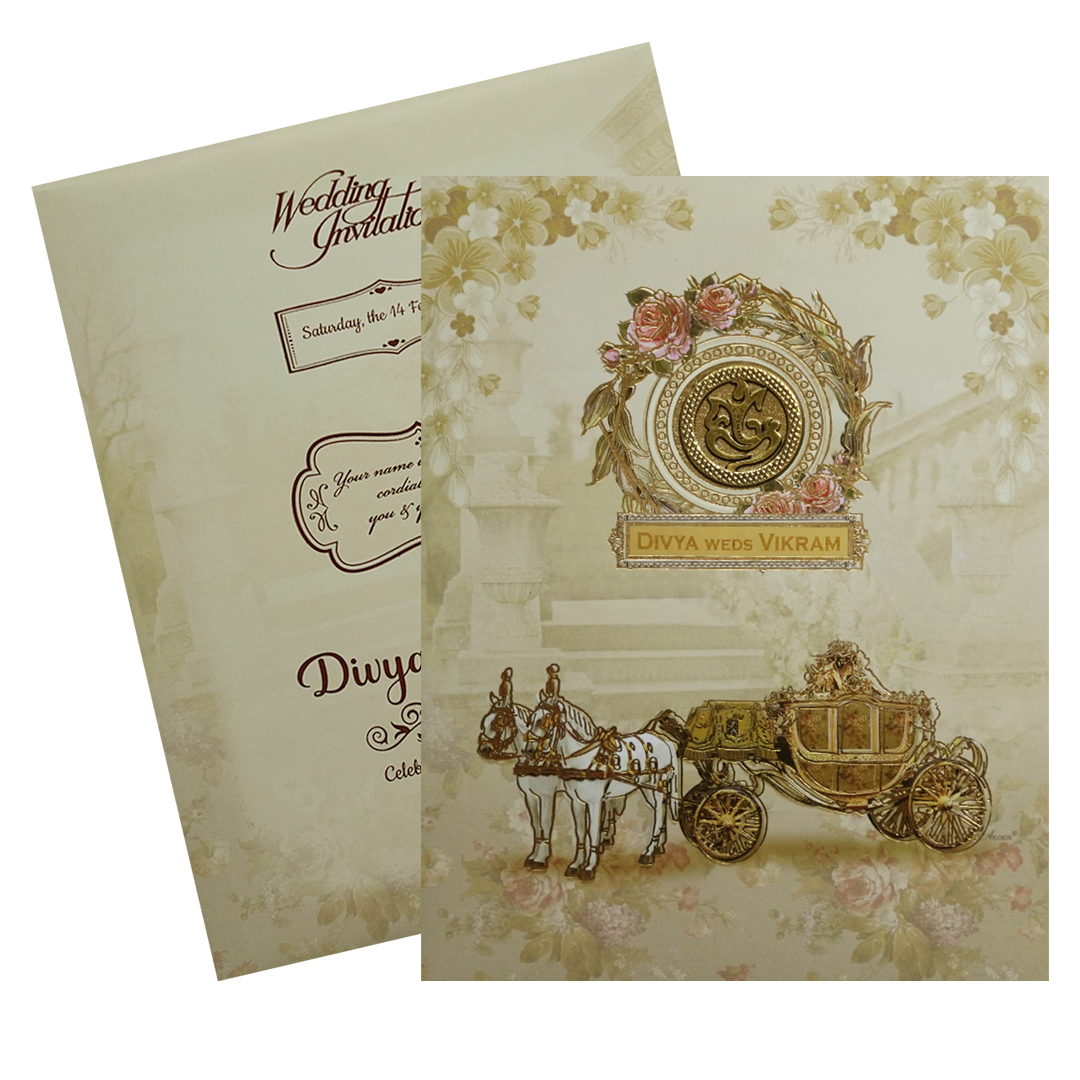 Pastel Green Chariot Nameplate Invitation Card-KNKJ1113