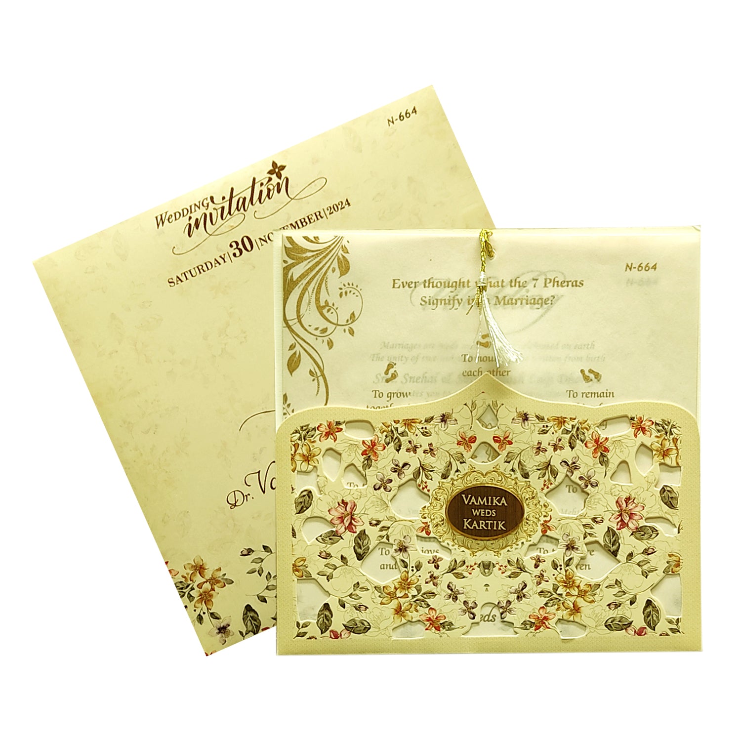 Beige Laser Cut Invitation-KVN06640