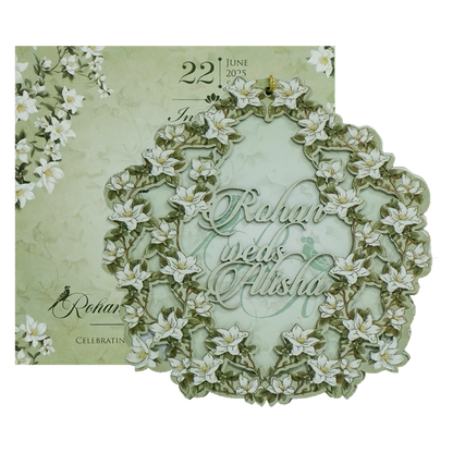 Green Floral MDF Wedding Card-King of Cards