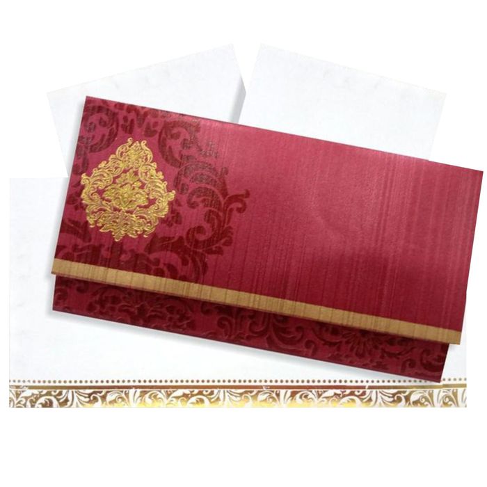 Gold Foiling Floral Design With Maroon Shaded Personal Wedding Card - KNHM813S-King of Cards
