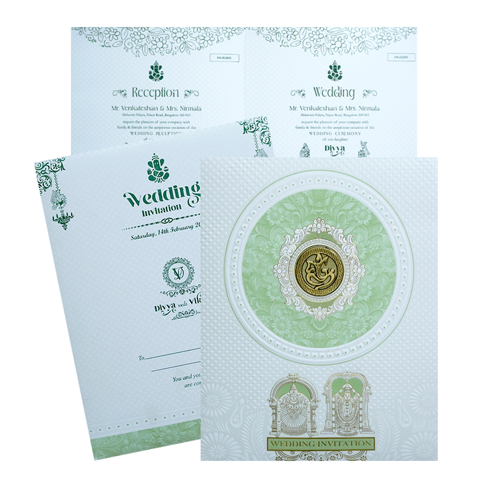White Balaji Padmavthi Green Floral Wedding Card-King of Cards