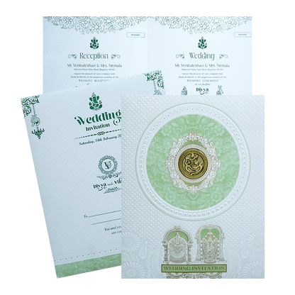 White Balaji Padmavthi Green Floral Wedding Card-King of Cards