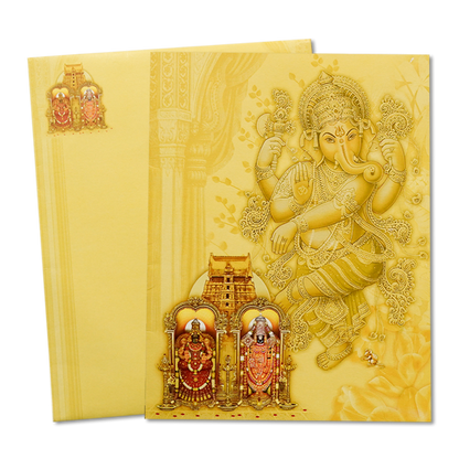 Yellow Balaji Ganesha Wedding Card-KNK3111
