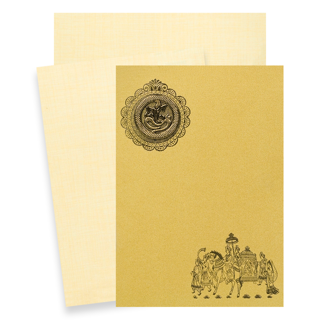 Gold Ganesha Bride Groom Wedding Card-KNPP717G