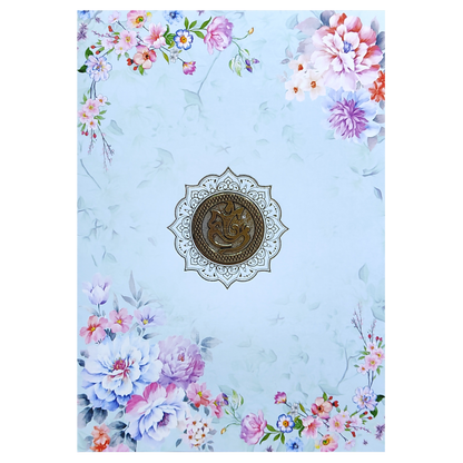 Blue Floral Hindu Wedding Card-KNEP1607