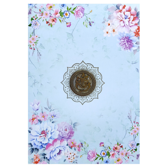 Blue Floral Hindu Wedding Card-King of Cards