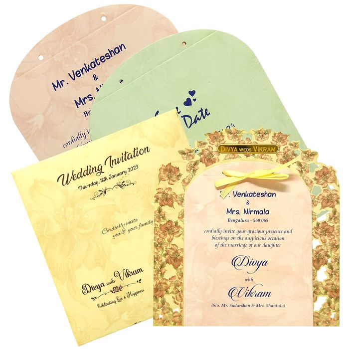 Cream Floral Laser Cut Invitation Card-KNKA8061