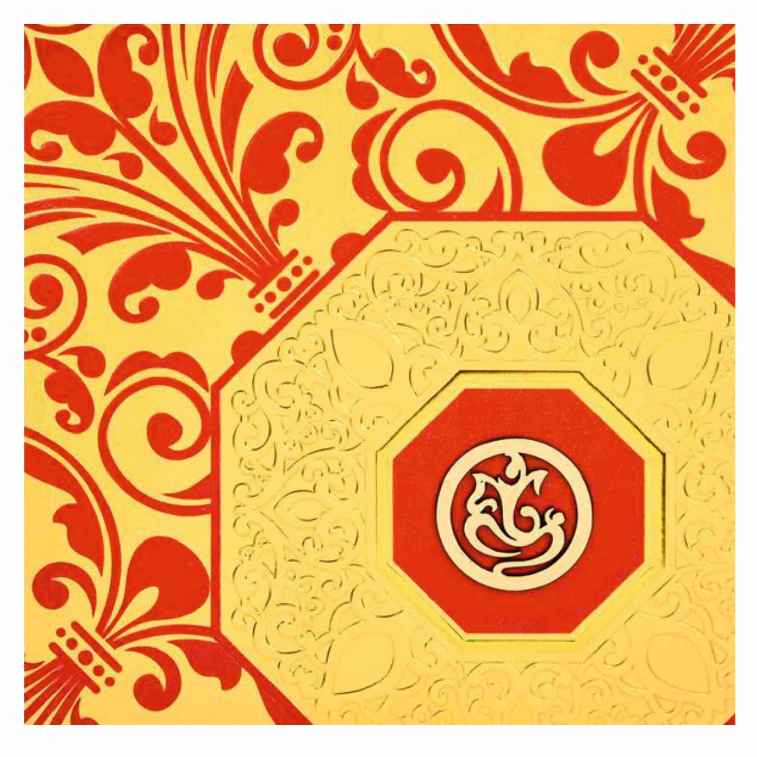 Alluring Gold Shading With Red Floral Theme Wedding Card - KNK30390
