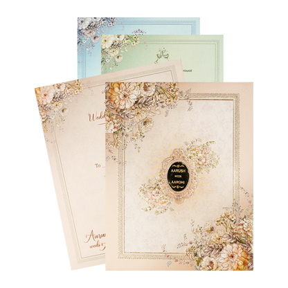 Cream Floral Embossed Padded Wedding Card-KSI64080