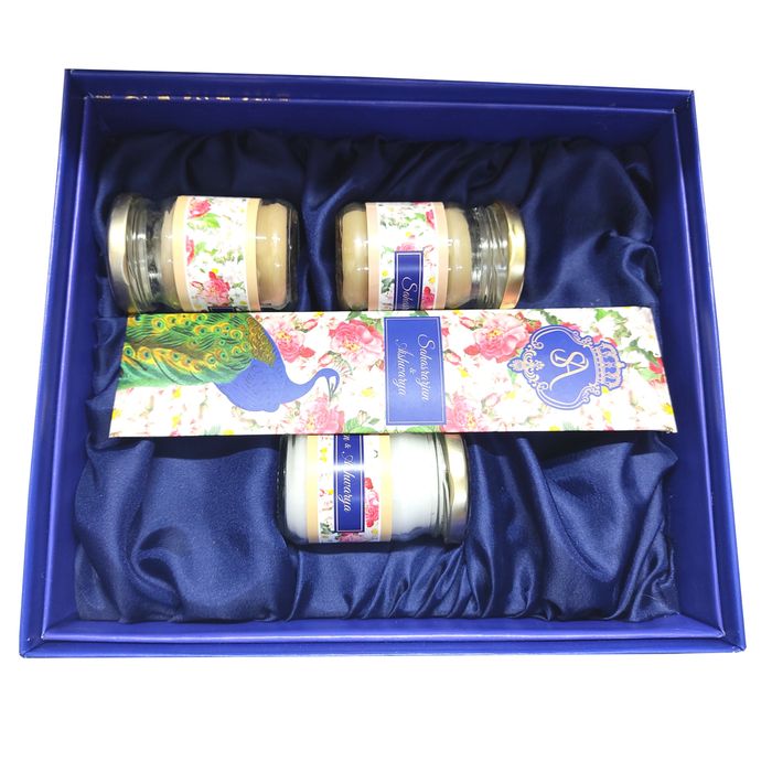 Blue Ultra Premium Floral Peacock Design With Sweet Bowls-KNKUP041-King of Cards