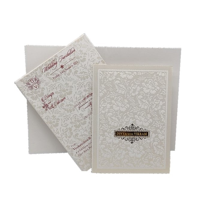 Grey Screen Embossed Floral Invitation Card-KNCBN138