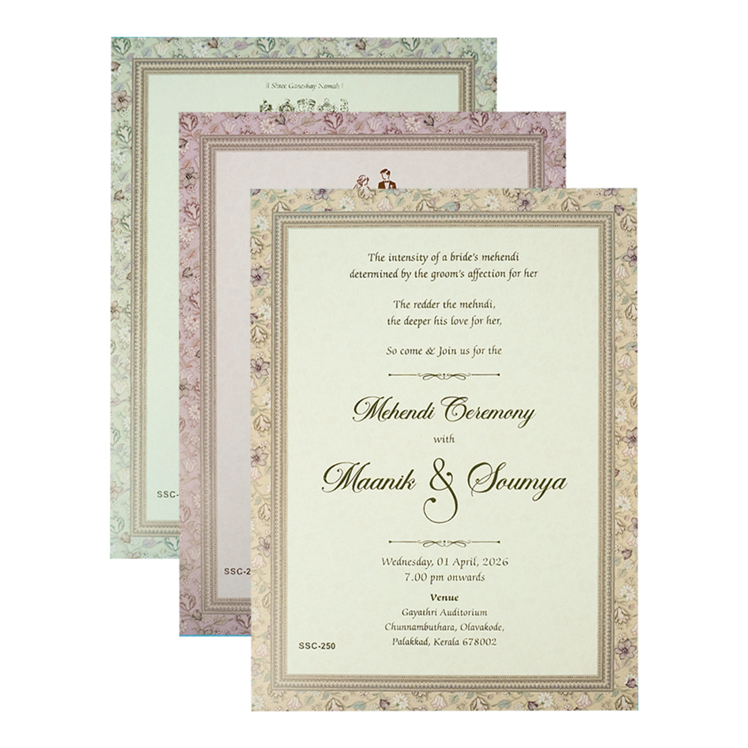 Blue Floral Metallic Padded Wedding Card-KSSC2500