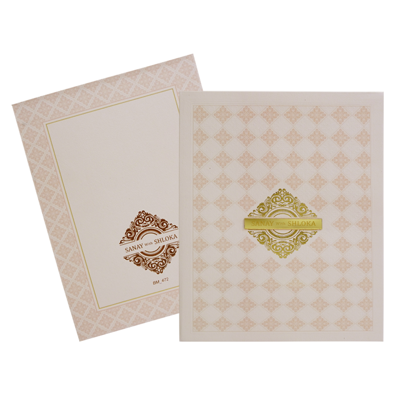 Peach Padded Nameplate Wedding Card-KBM04720