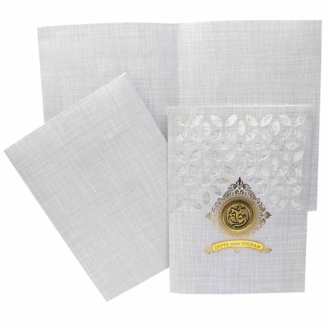 Grey Metallic Laser Cut Wedding Card In Gold Wolly-KNK7034G