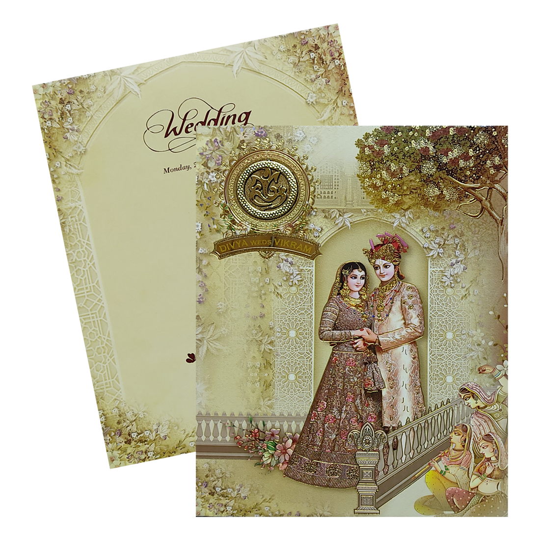 Cream Royal Bride Groom Padded Invitation Card-KNMO9302