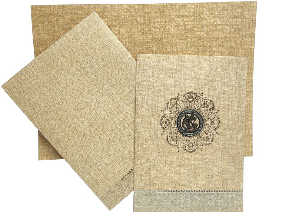 Brown Gold Metallic Designer Invitation Card With Gold Foiling Print-KNCM26NF-King of Cards