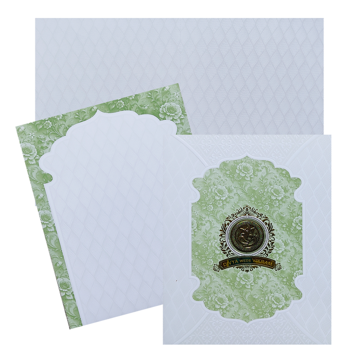 White Embossed Green Floral Wedding Card-King of Cards