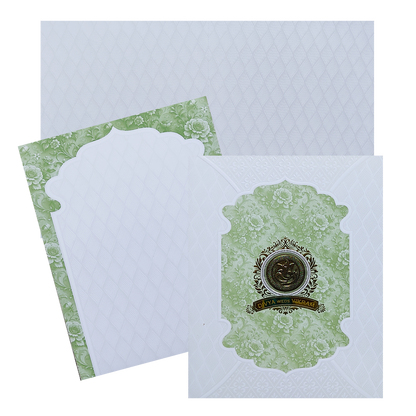 Celebrate in style with customized White Embossed Green Floral Wedding Card Order now! ?WhatsApp Support ?Express Delivery.