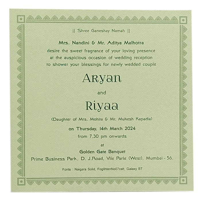 Pastel Green Single Sheet Invitation Card-King of Cards
