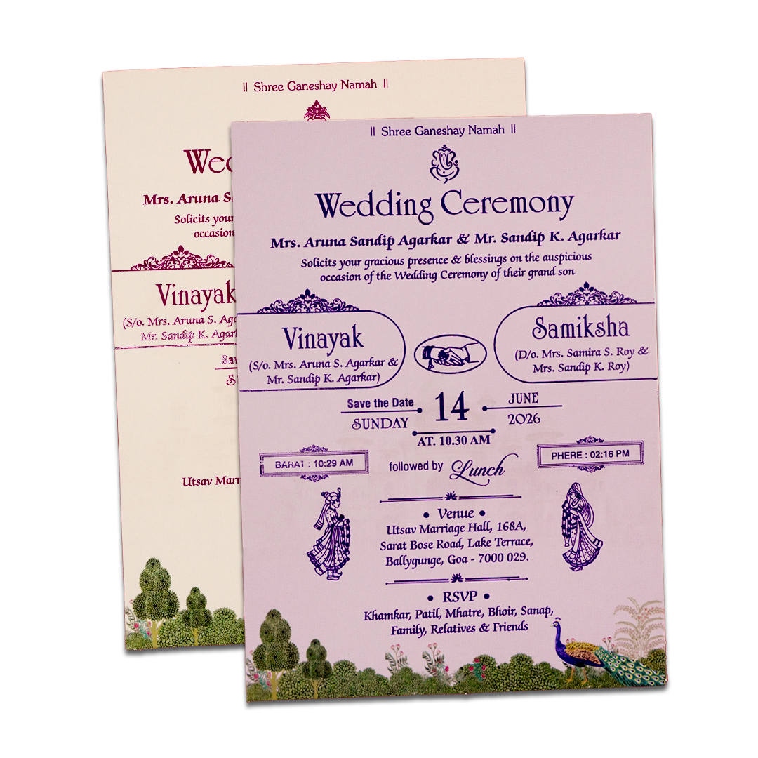 Cream Palace Peacock Padded Wedding Card-KNPO9534C