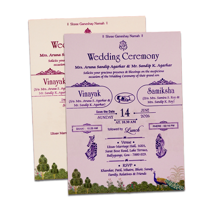 Cream Palace Peacock Padded Wedding Card-KNPO9534C