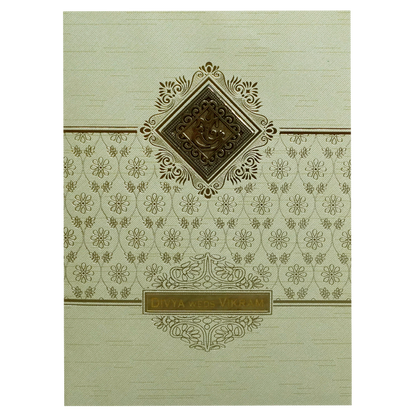 Pista Green Ganesha Nameplate Wedding Card-King of Cards