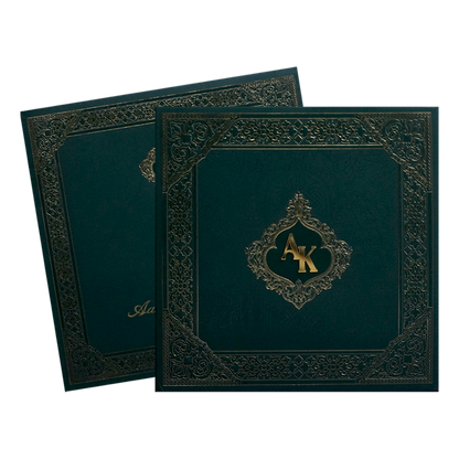 Dark Green Embossed Wedding Card-King of Cards