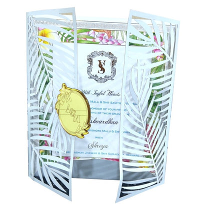 Sky Blue Premium Invitation In Floral Laser Cut Design-KNKYP002