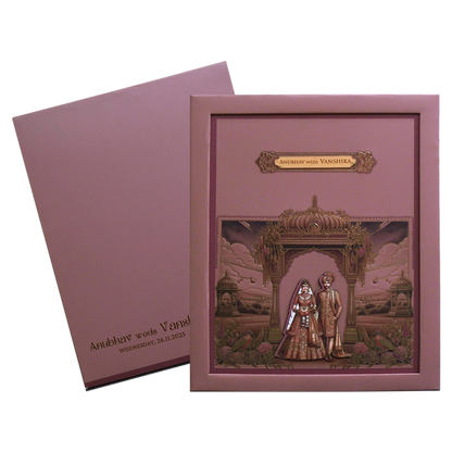 Pink Premium Padded Wedding Invitation-King of Cards