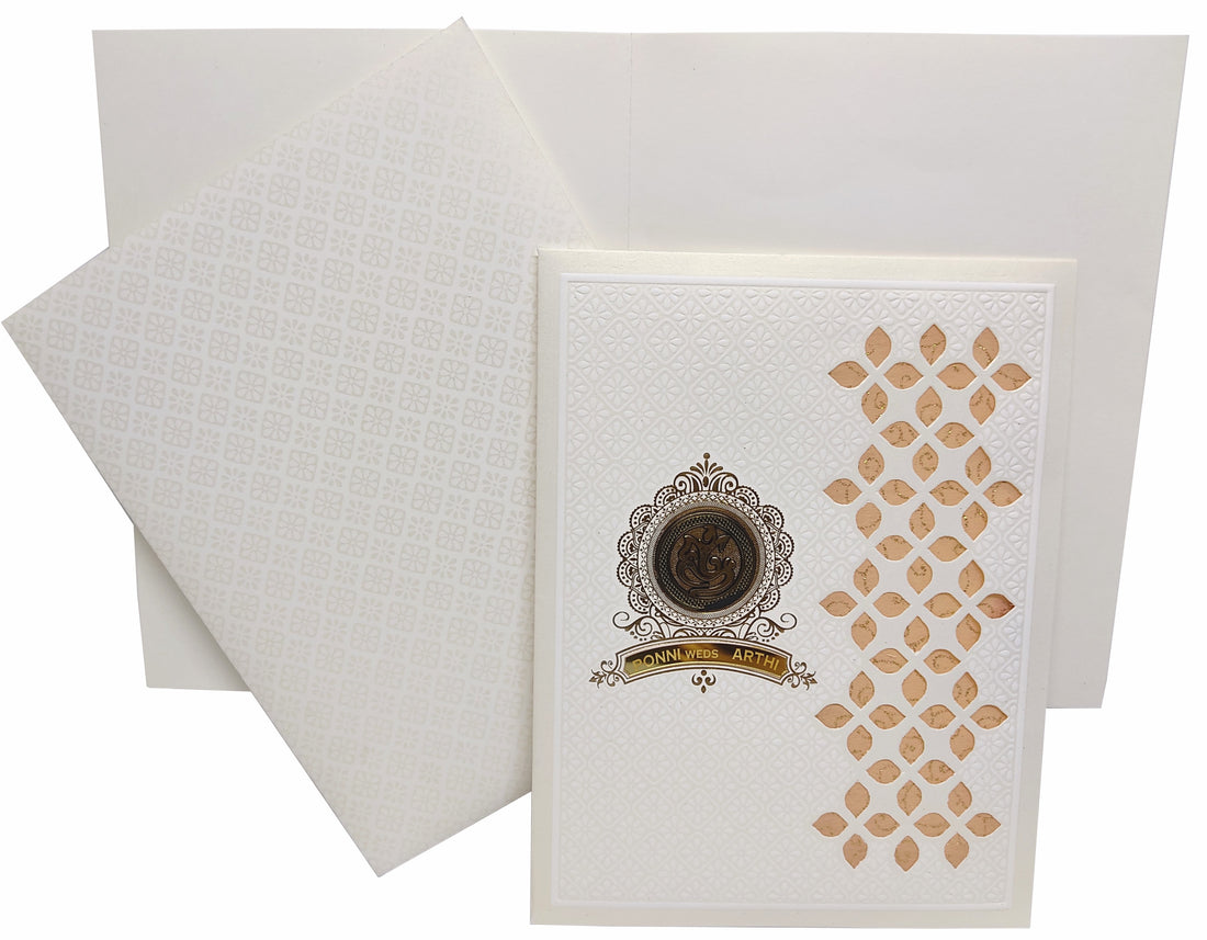 White Jumbo Screen Embossed Floral Die Cut Wedding Card-KNJS2040
