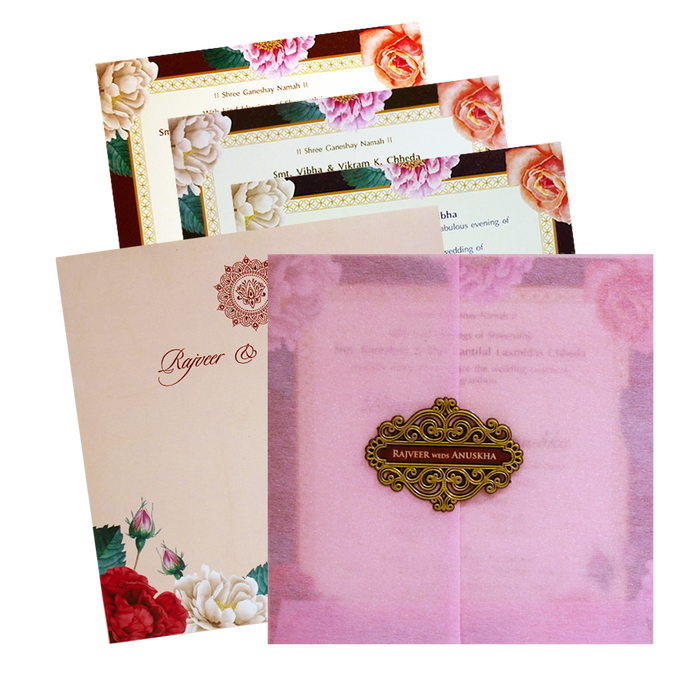 Pink Floral Tracing Wedding Invitation-King of Cards