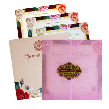 Pink Floral Tracing Wedding Invitation-King of Cards