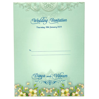 Blue Padded Floral Wedding Card In Offset-KNPO9530B
