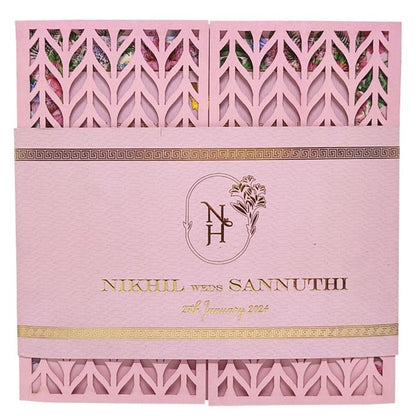 Pink Trendy Laser Cut Invitation With Gold Wedding Logo-KNKYP003-King of Cards