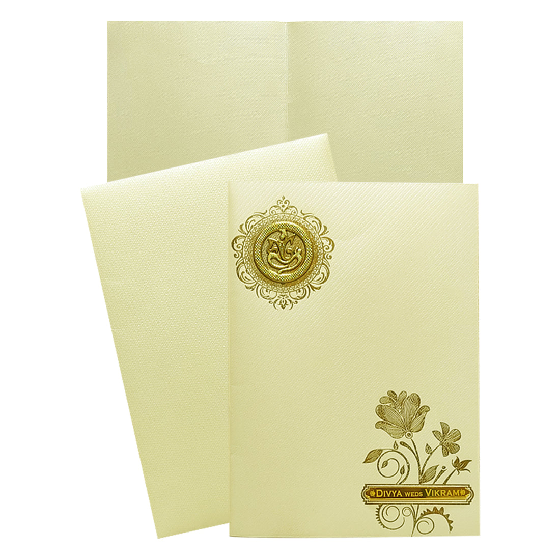 White Floral Nameplate Invitation Card-KNKTW030