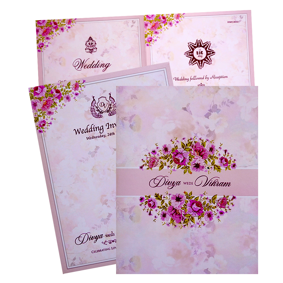 If you are looking for a floral wedding card, we want you to check our rose color classic floral offset wedding card. Browse our wide range of florals now