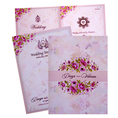 If you are looking for a floral wedding card, we want you to check our rose color classic floral offset wedding card. Browse our wide range of florals now