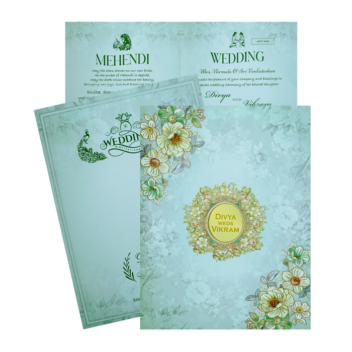 Sky Blue Floral Wedding Card-King of Cards