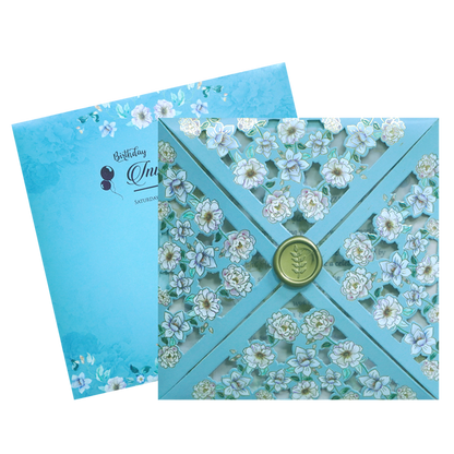 Blue Floral Laser Cut Wedding Card-King of Cards