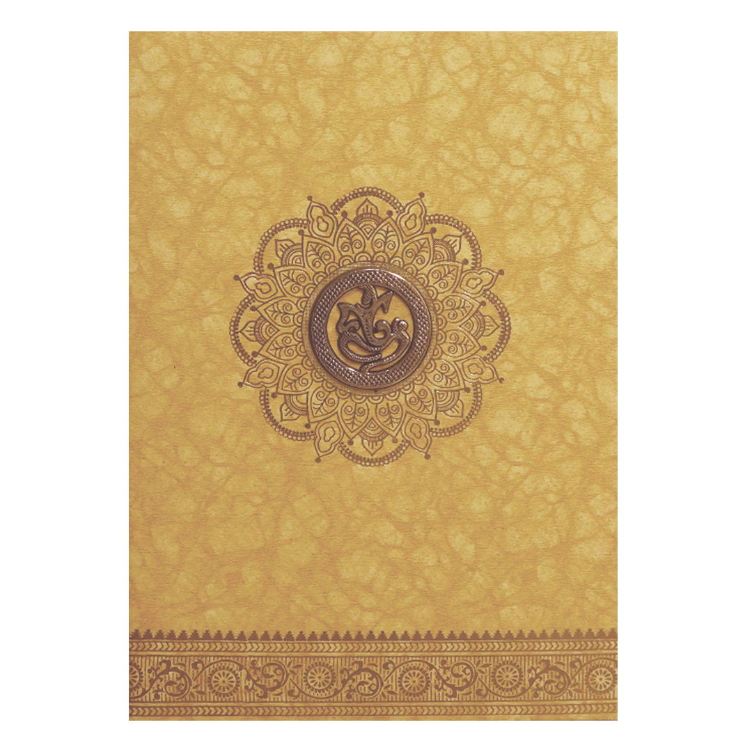 Mustard Yellow Ganesha Wedding Card-KNKR026B